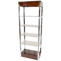 Luxe Mid-Century Modernist Etagere In Chrome and Book-matched