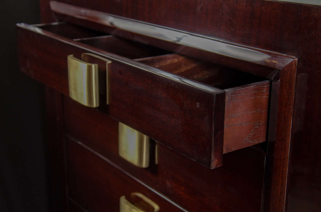 Mid-Century Modern High Chest in Bookmatched Mahogany with Brushed Brass Pulls 2