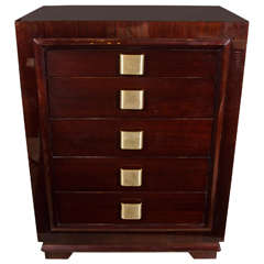 Sophisticated Mid-Century Modern High Chest with Brushed Brass Pulls 7