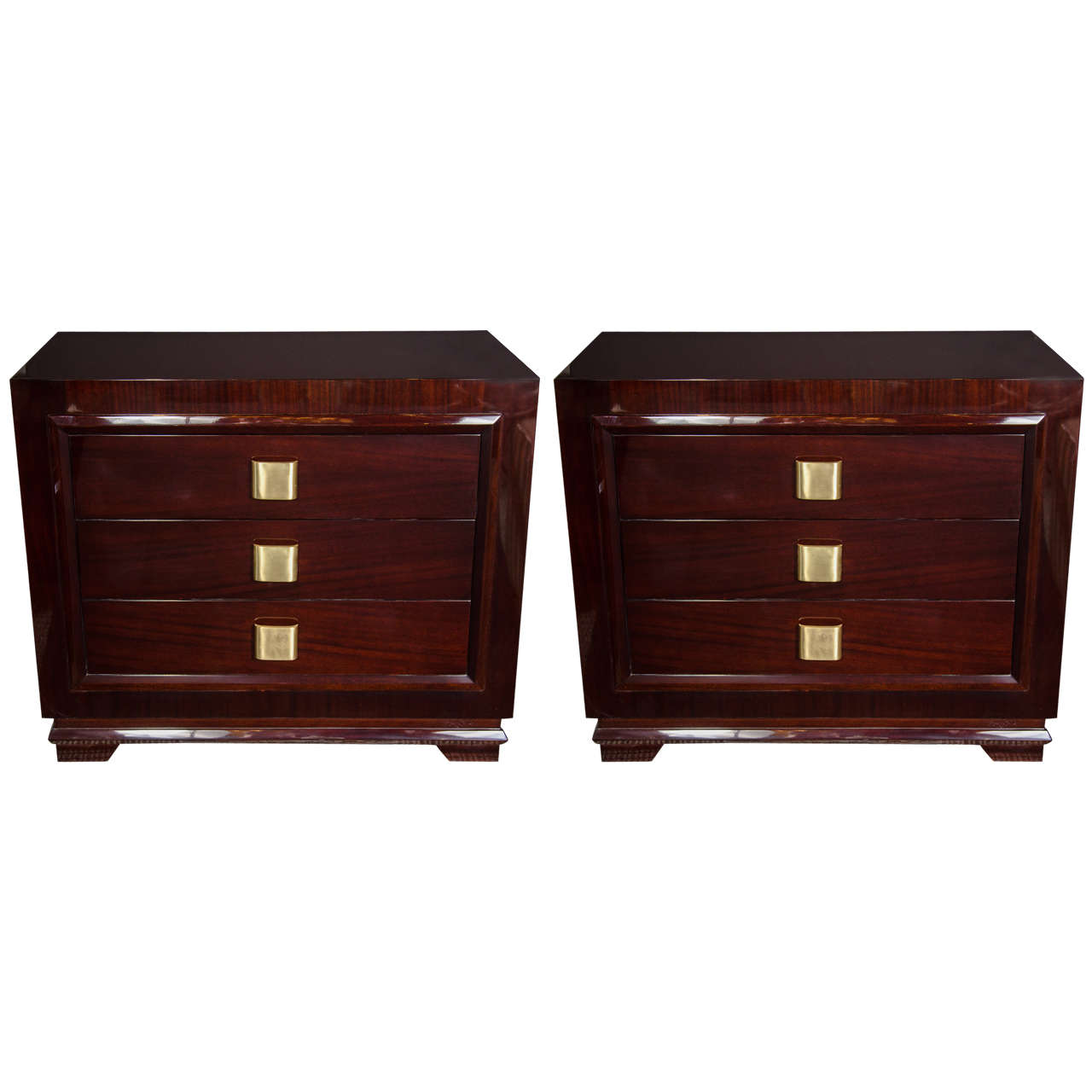 Pair of Outstanding Mid-Century Modern Chests with Brushed Brass Pulls
