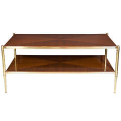 Vintage Elegant Book Matched Walnut & Brass Cocktail Table by Jansen
