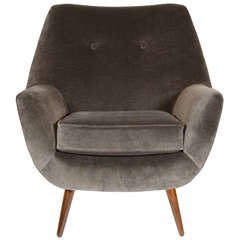 Vintage Outstanding Mid-Century Modernist Chair in Lux Grey Velvet Upholstery