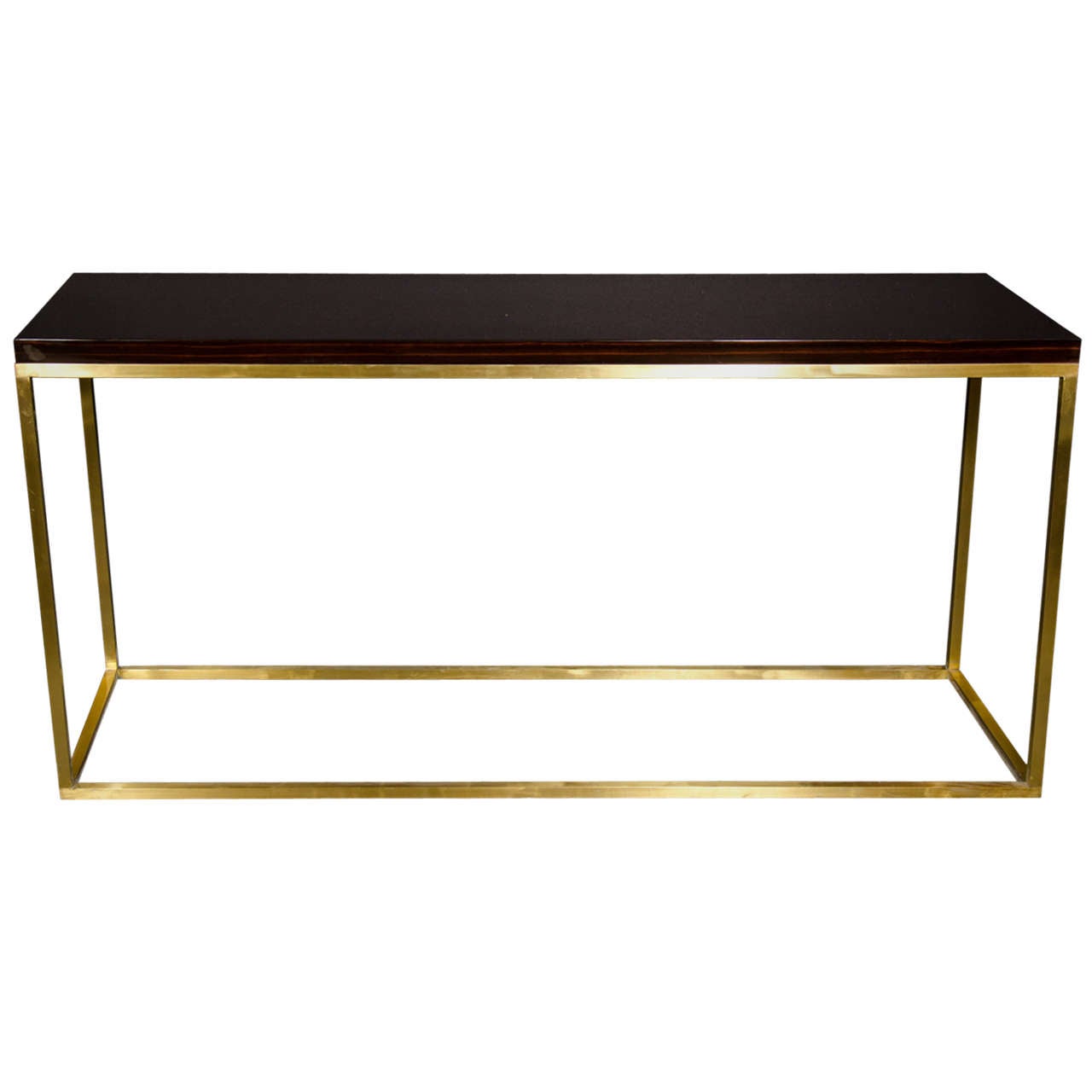 French MidCentury Modern Brushed Brass and Macassar Console Table at