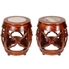 Wood and Marble Garden Stools