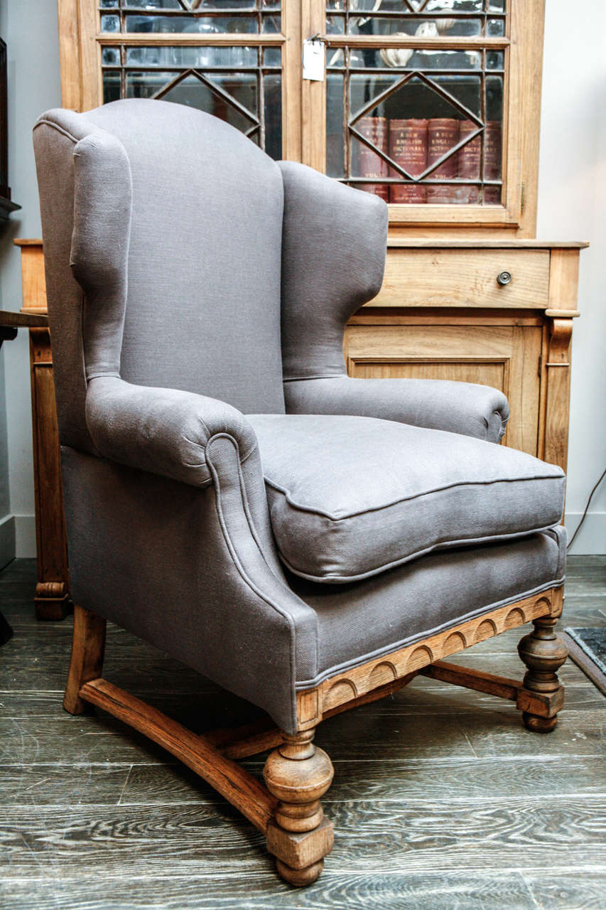 19th Century English Wing Chair in Bleached Oak, Circa 1880