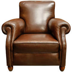 French Leather Arm Chair, Circa 1950