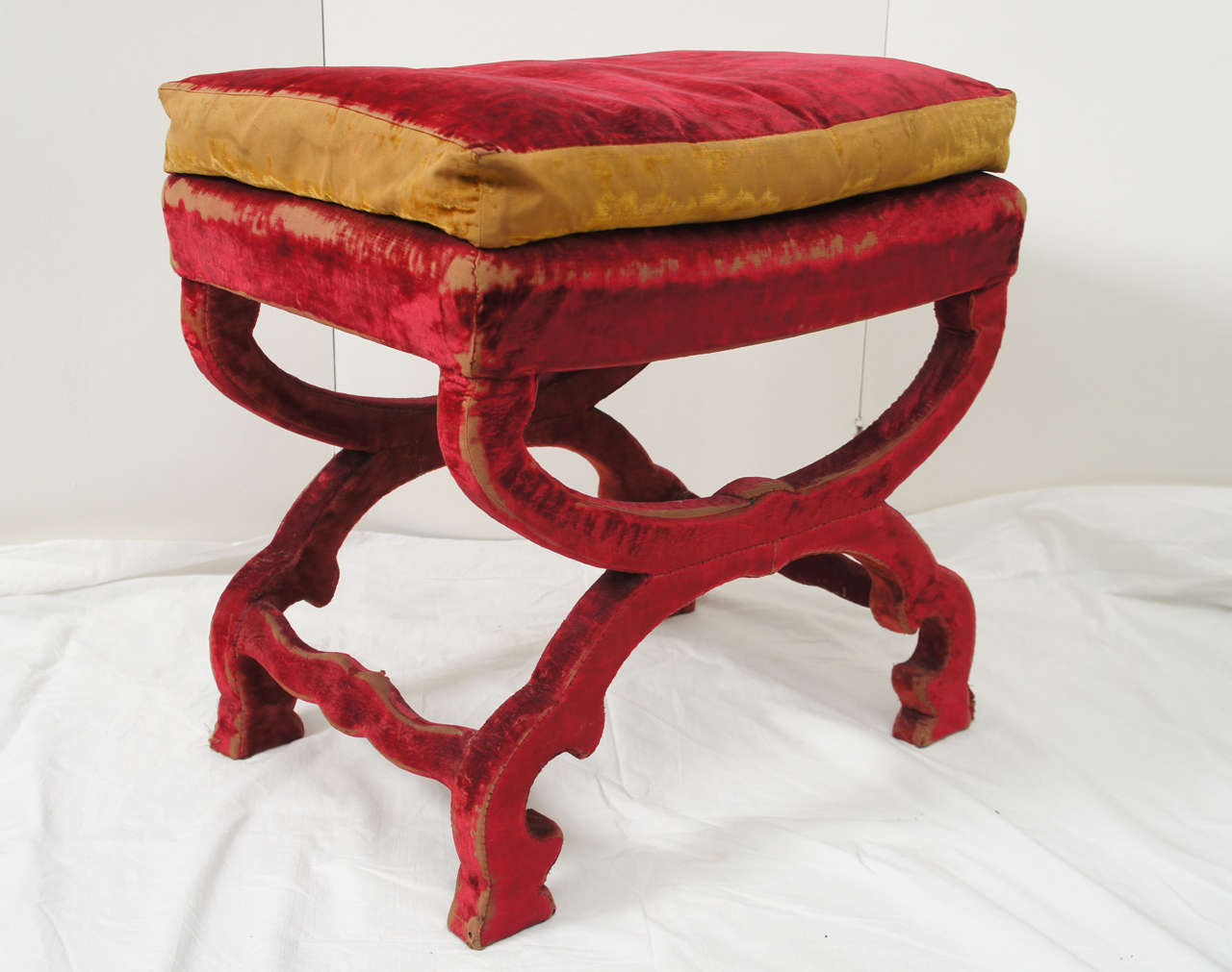 19th c. Italian velvet covered bench