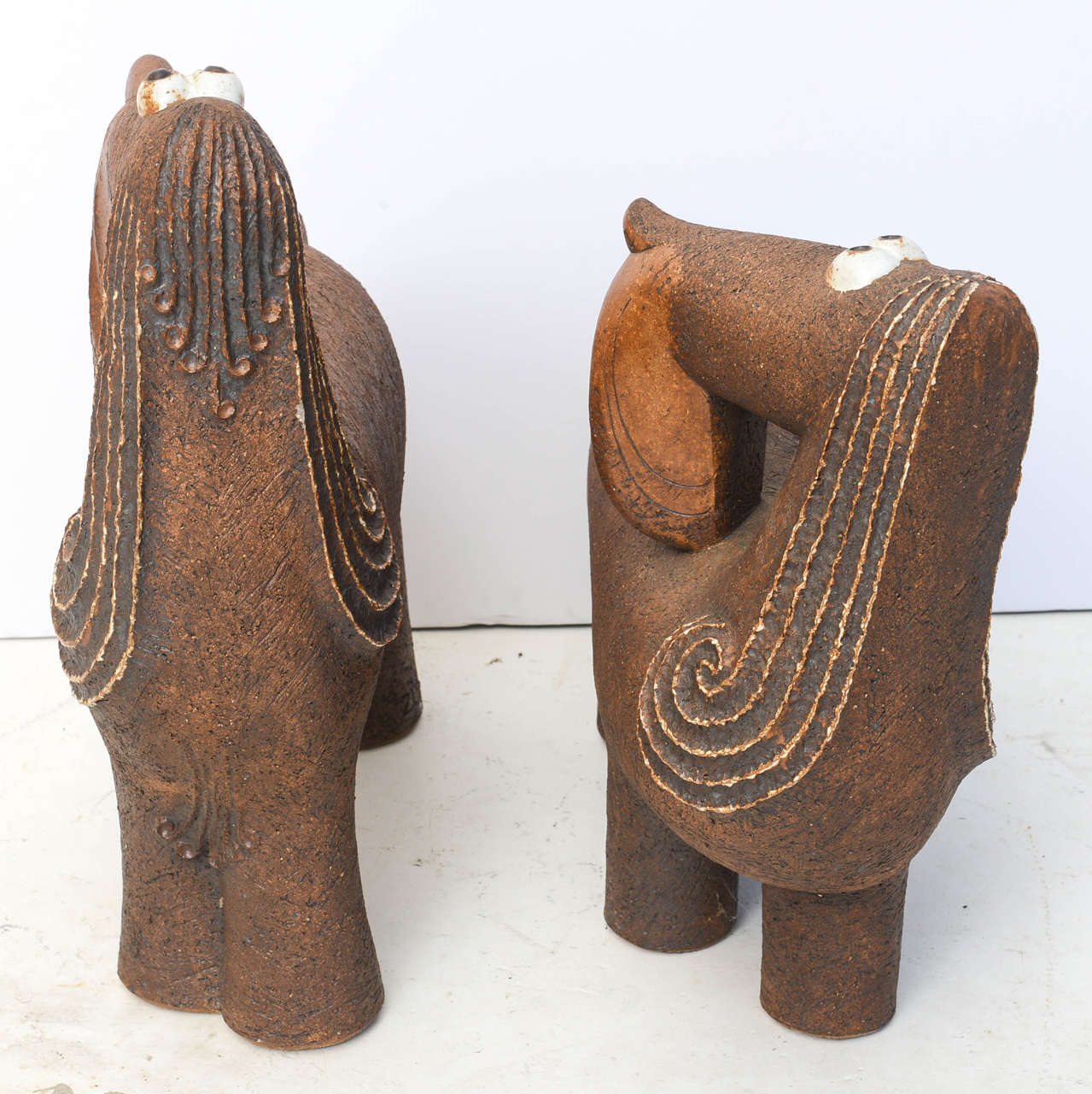  Set of Two Artisan Earthen Ware Daushound Sculptures  For Sale 4