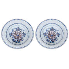 Antique Pair of Delft Dishes Blue and White and Manganese