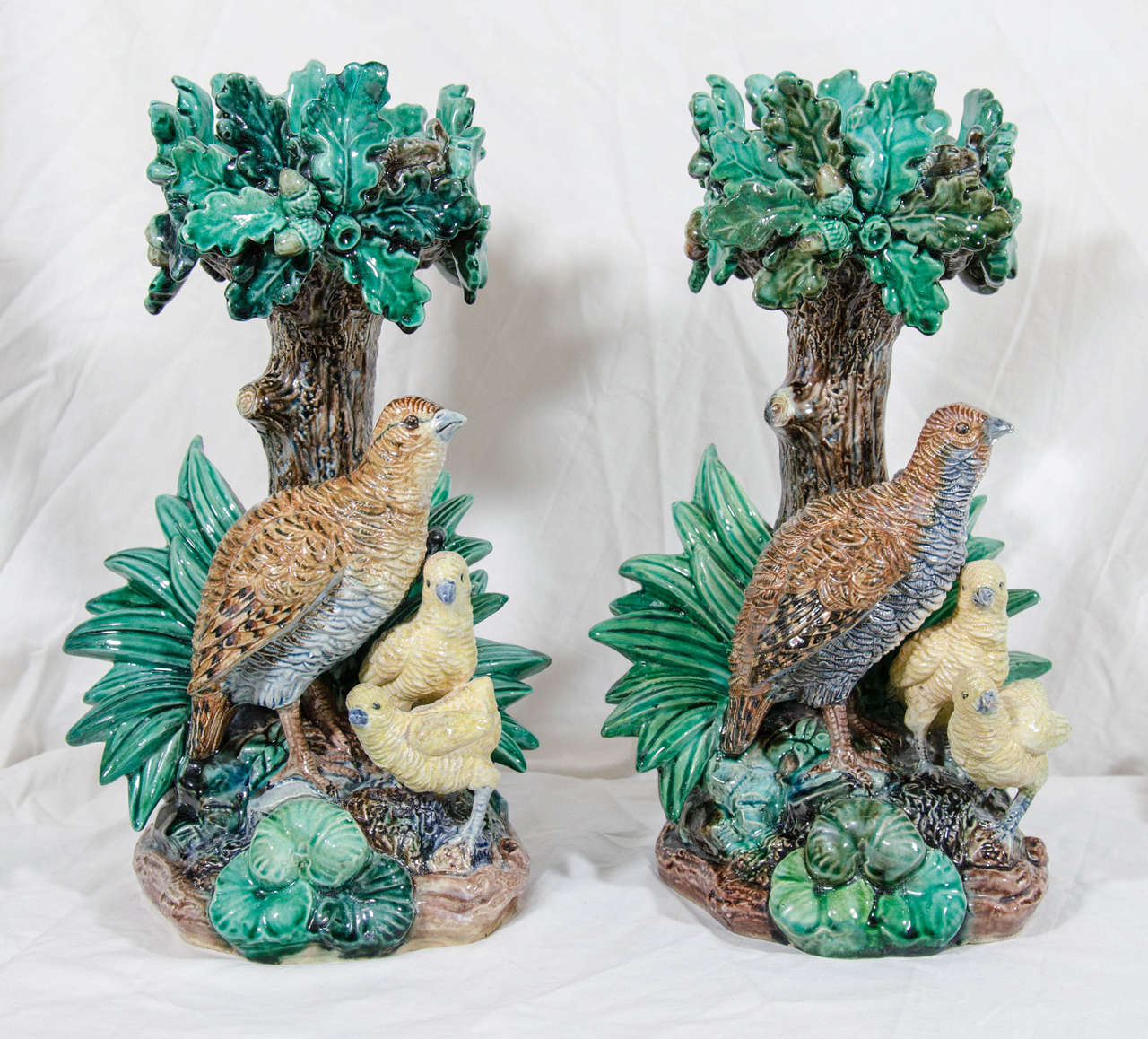 Two-Piece Majolica Centerpiece with a Partridge and Chicks 3