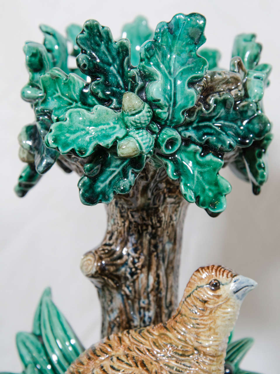 Victorian Two-Piece Majolica Centerpiece with a Partridge and Chicks