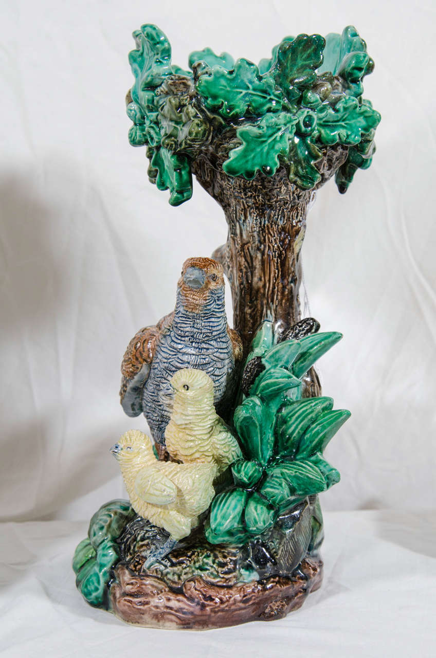 Two-Piece Majolica Centerpiece with a Partridge and Chicks 1