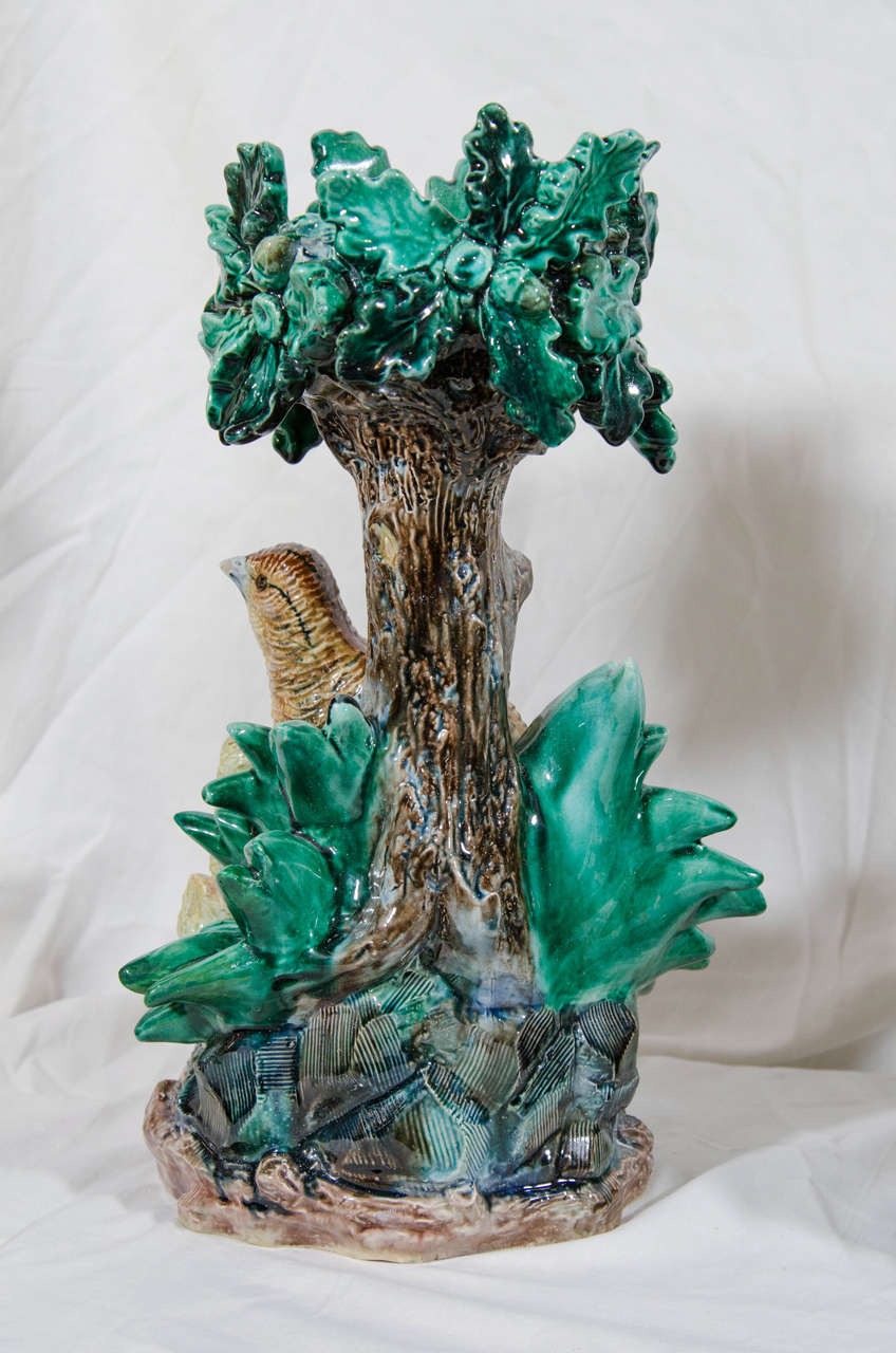 Two-Piece Majolica Centerpiece with a Partridge and Chicks 2