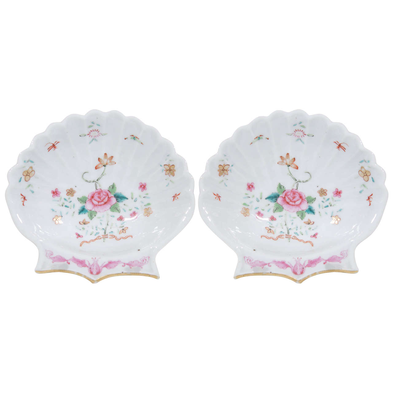 Pair of Small Chinese Famille Rose Porcelain Shell Dishes Made circa 1785