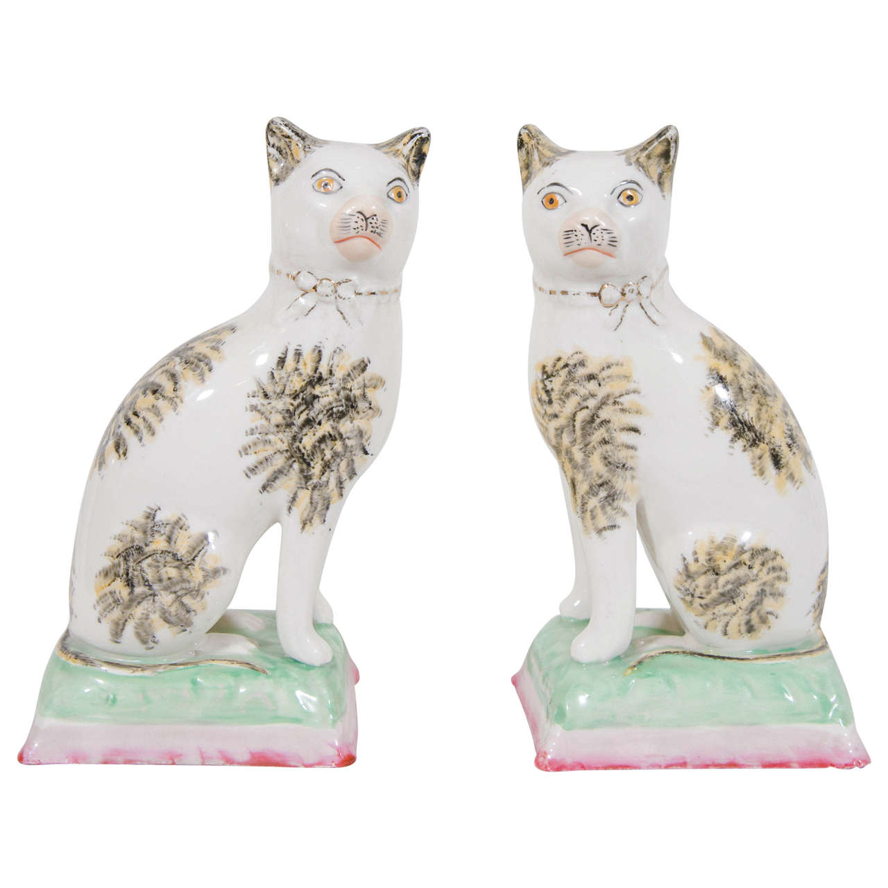 Pair of Staffordshire Cats on Cushions