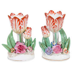 Pair of Antique Porcelain Tulip Flowers