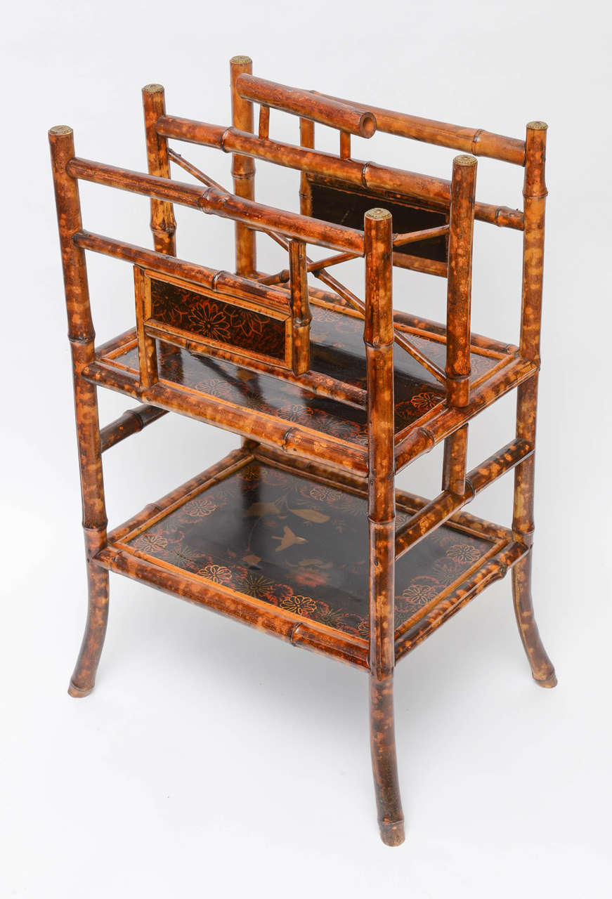 19th Century English Bamboo Lacquer Canterbury Rack In Excellent Condition In West Palm Beach, FL