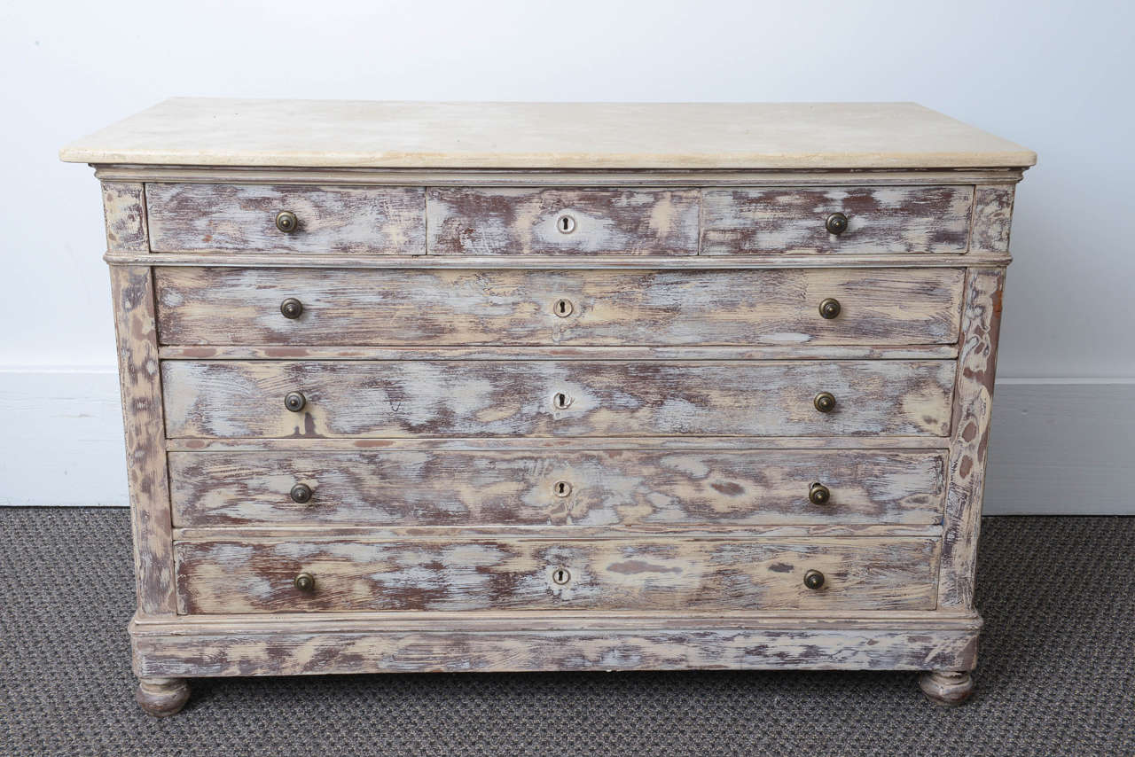 19th Century French Hand-Painted Marble-Top Chest of Drawers In Good Condition In West Palm Beach, FL