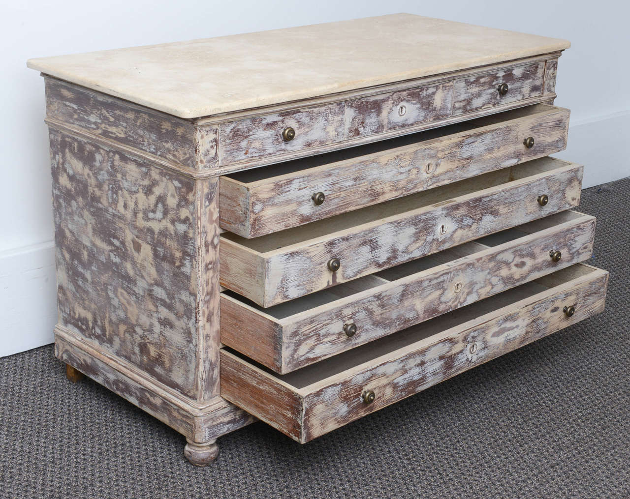 19th Century French Hand-Painted Marble-Top Chest of Drawers 2
