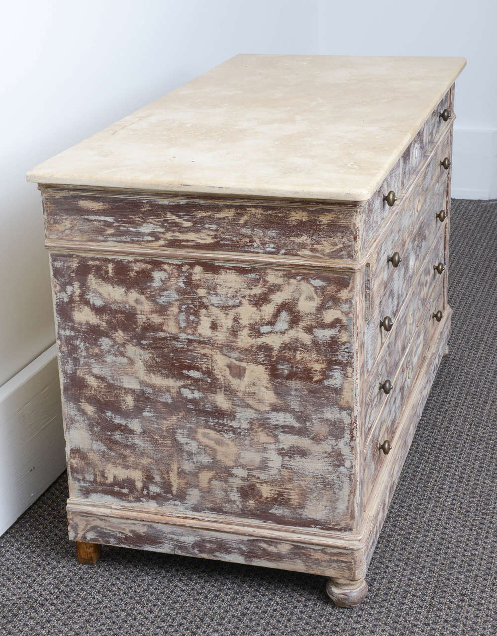 19th Century French Hand-Painted Marble-Top Chest of Drawers 6