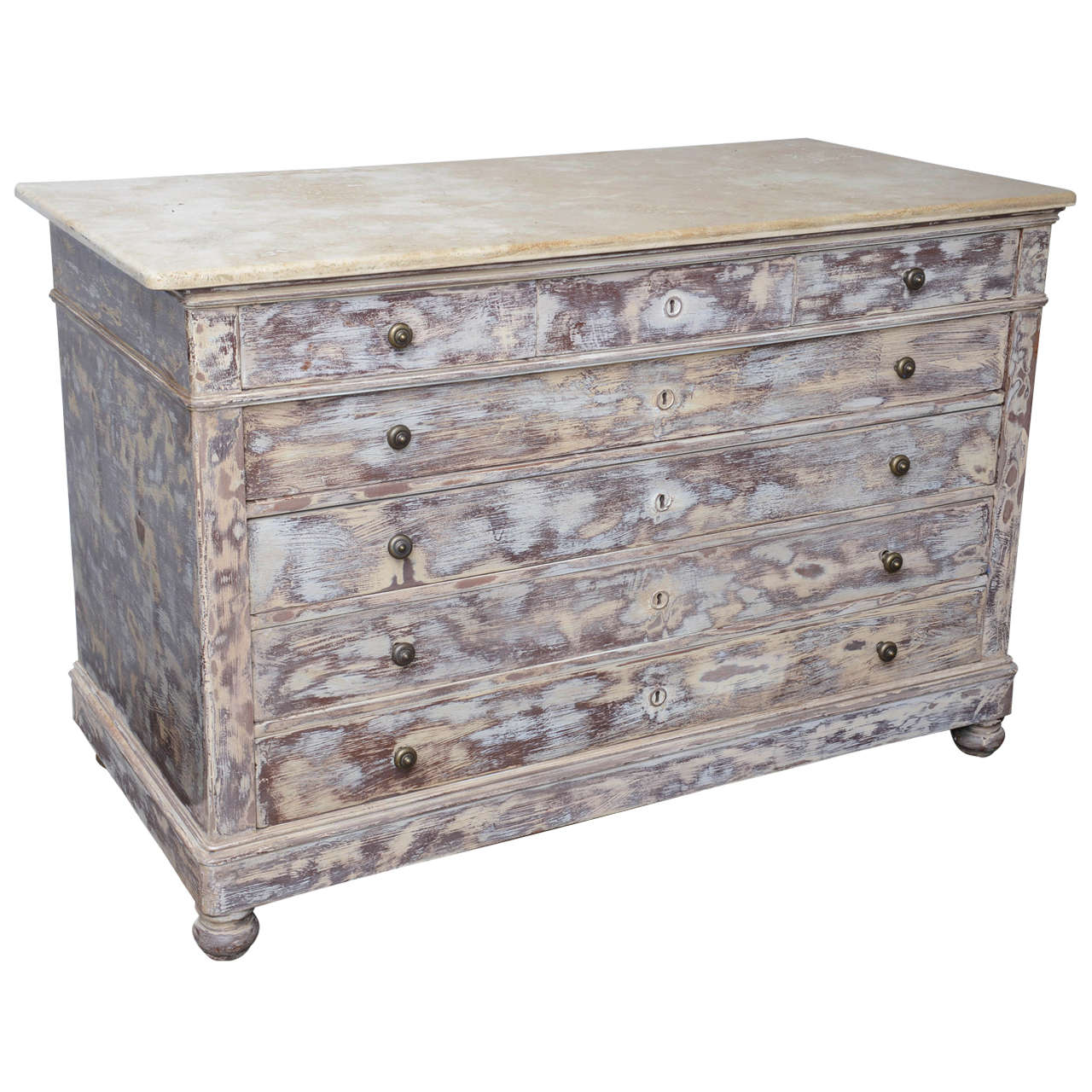 19th Century French Hand-Painted Marble-Top Chest of Drawers