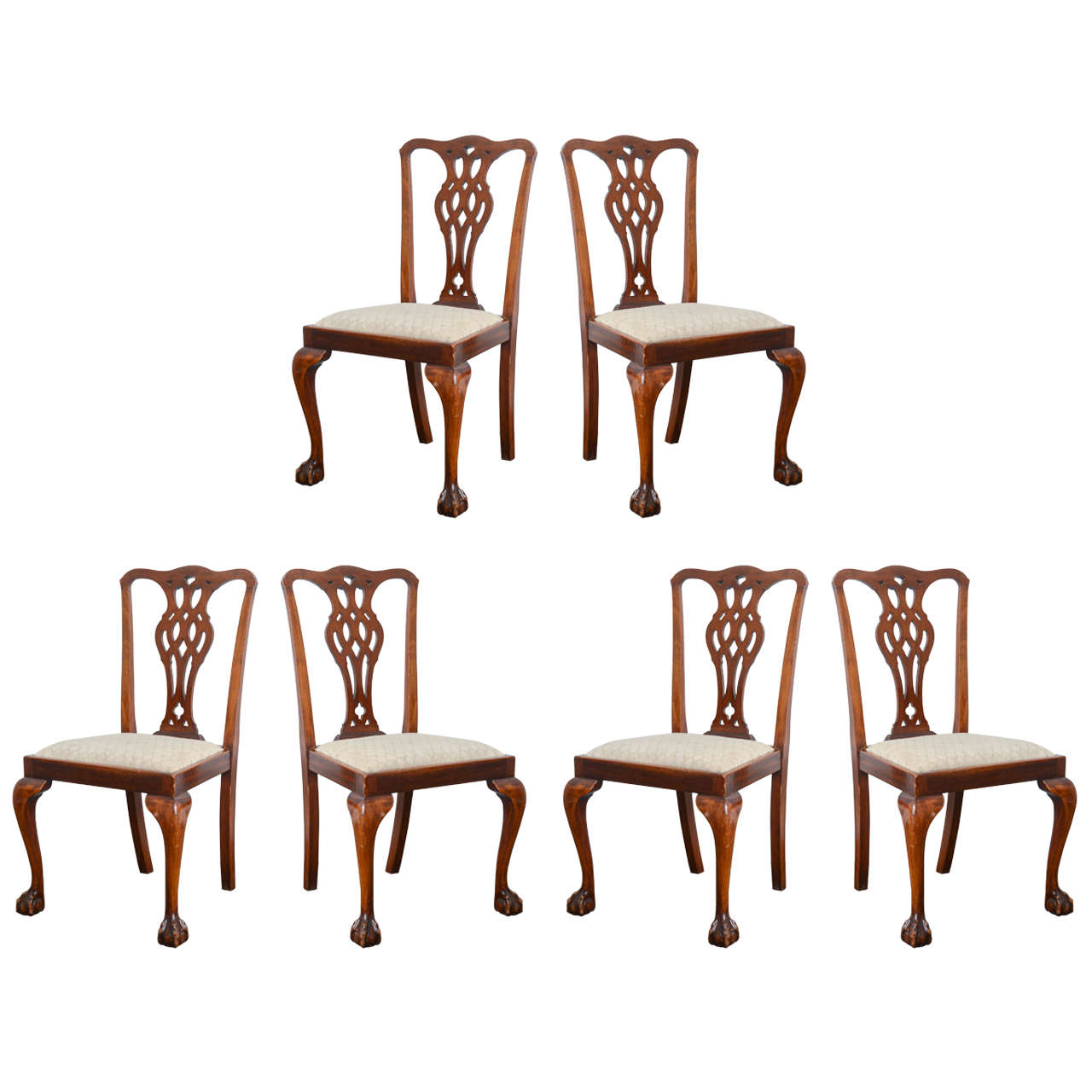Set of Six Mahogany English Chippendale Style Dining Chairs