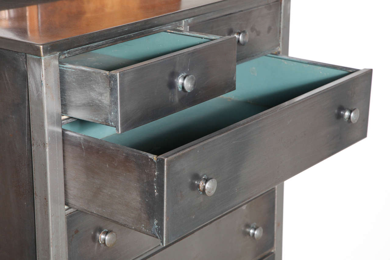 rolling Edwardian 6 drawer Steel Dresser In Good Condition In Bainbridge, NY