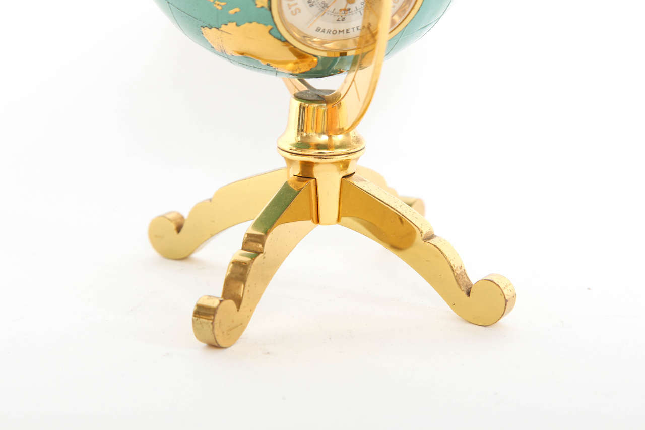 Enamelled Bulova Globe Barometer and Desk Clock on Stand In Excellent Condition In New York, NY