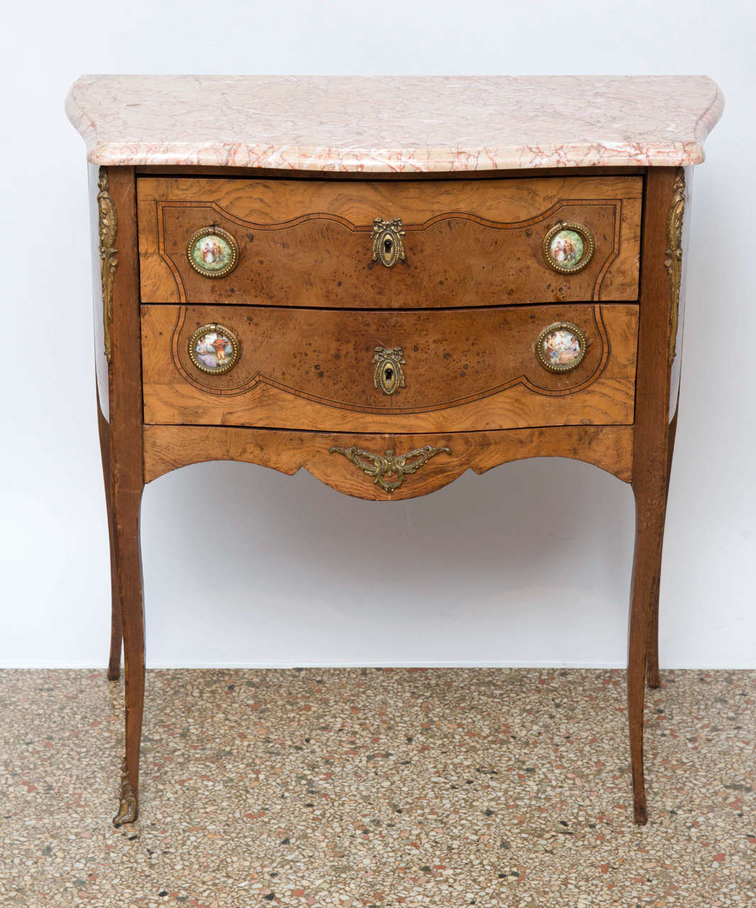 Louis XV French Commode, Side, End Table with Porcelain Plaques, 20th Century For Sale