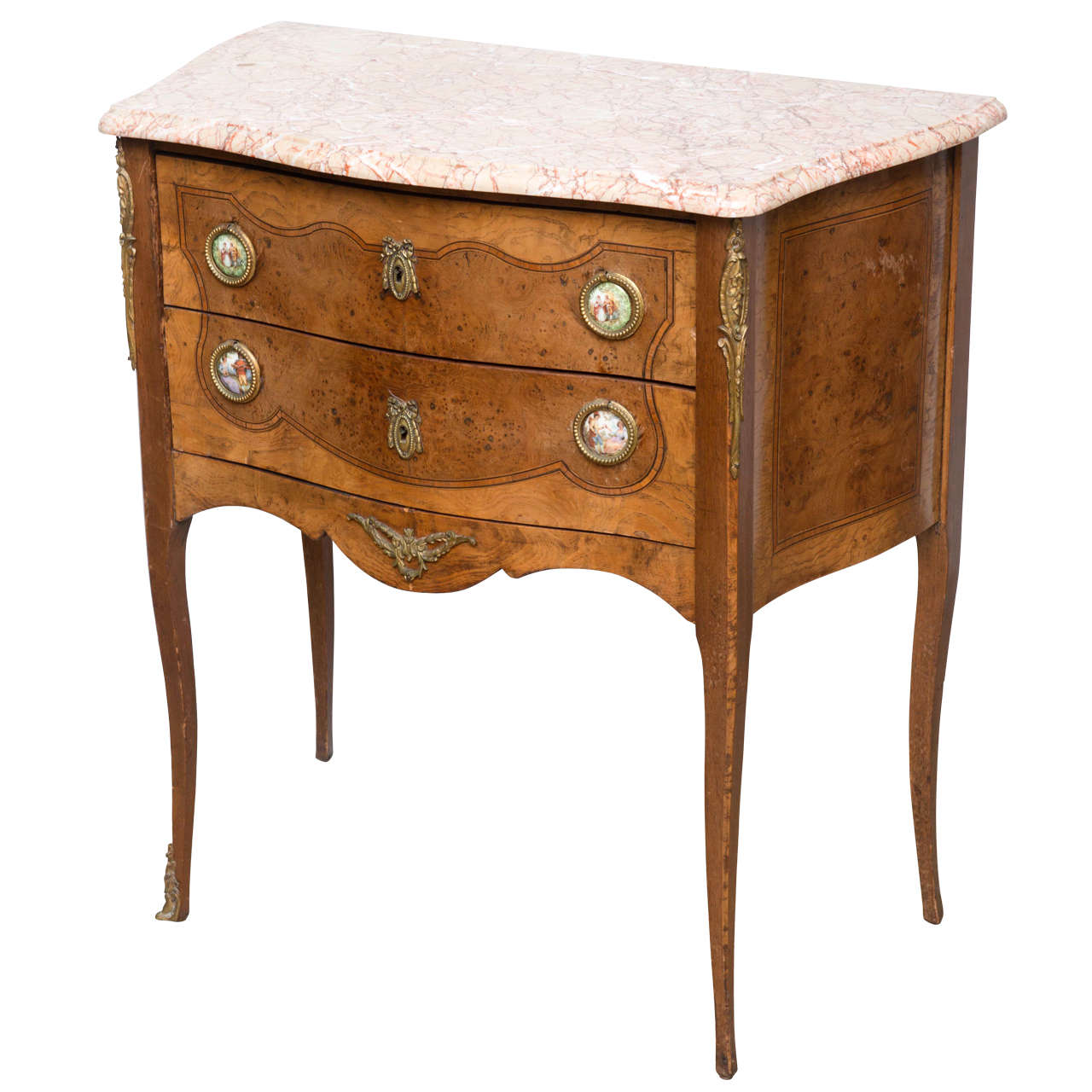 French Commode, Side, End Table with Porcelain Plaques, 20th Century For Sale