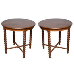 Pair of English Dining, Game, Center Tables with Barley Twist Legs