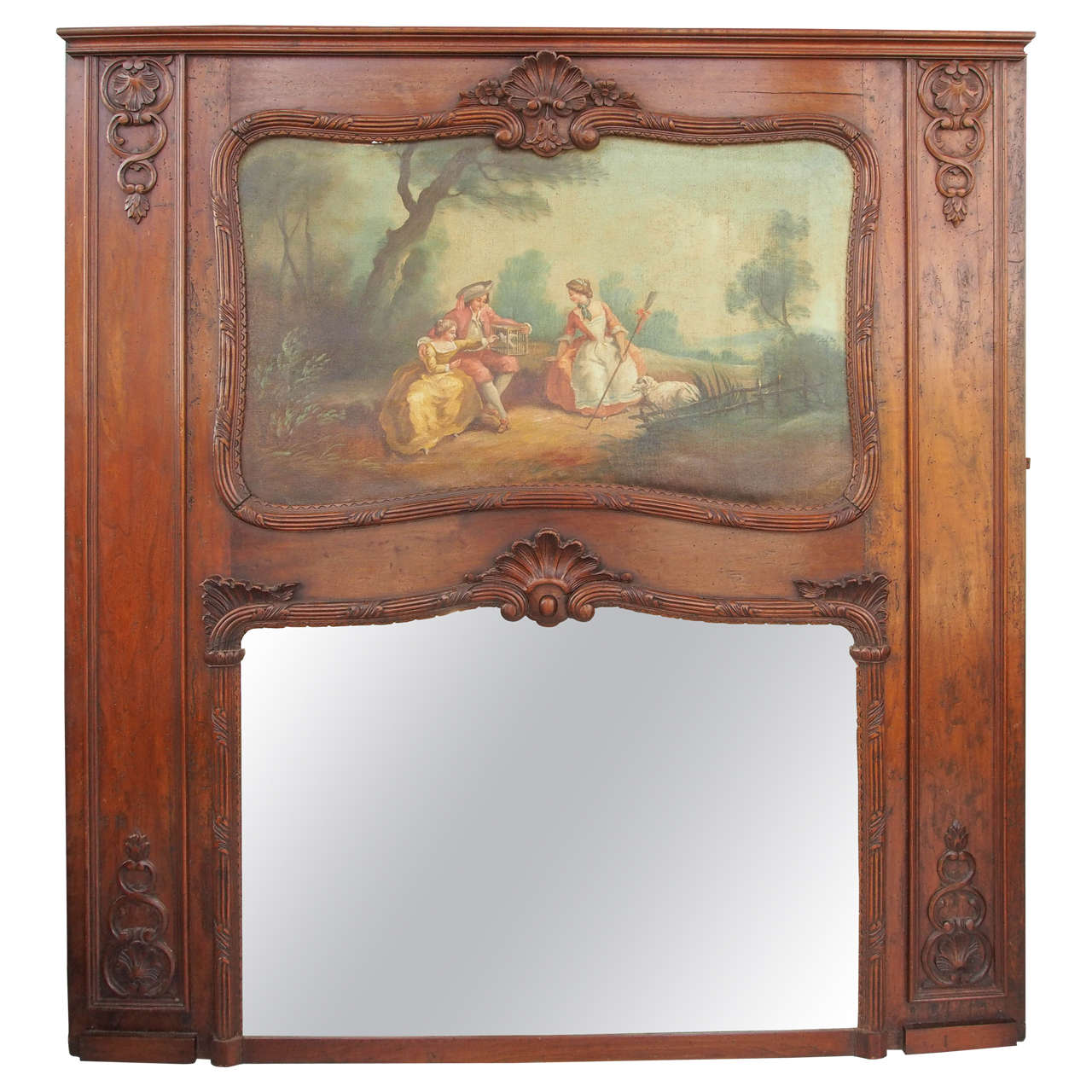 French Regence Walnut Trumeau Mirror For Sale