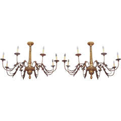 Pair of Tuscan Giltwood and Iron Chandeliers