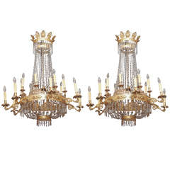 Pair of Italian Empire Gilt Iron and Crystal Chandelier