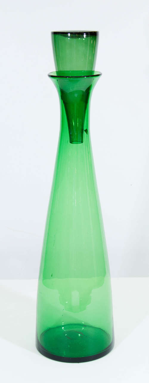 Impressive large-scale decanter in a beautiful green. Designed by Wayne Husted for Blenko. Please contact for location. 