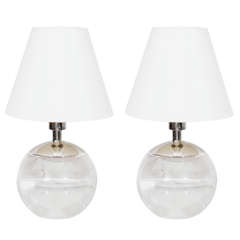 Pair of Spherical Glass Lamps in the Style of Jacques Adnet