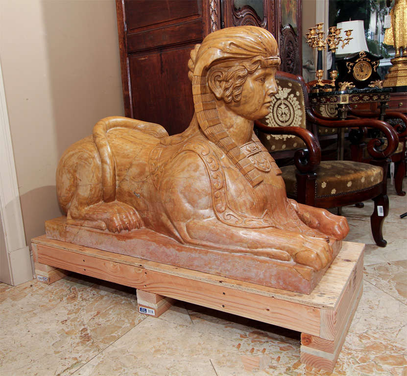French Pair of Large marble Sphinxes with pedestals For Sale