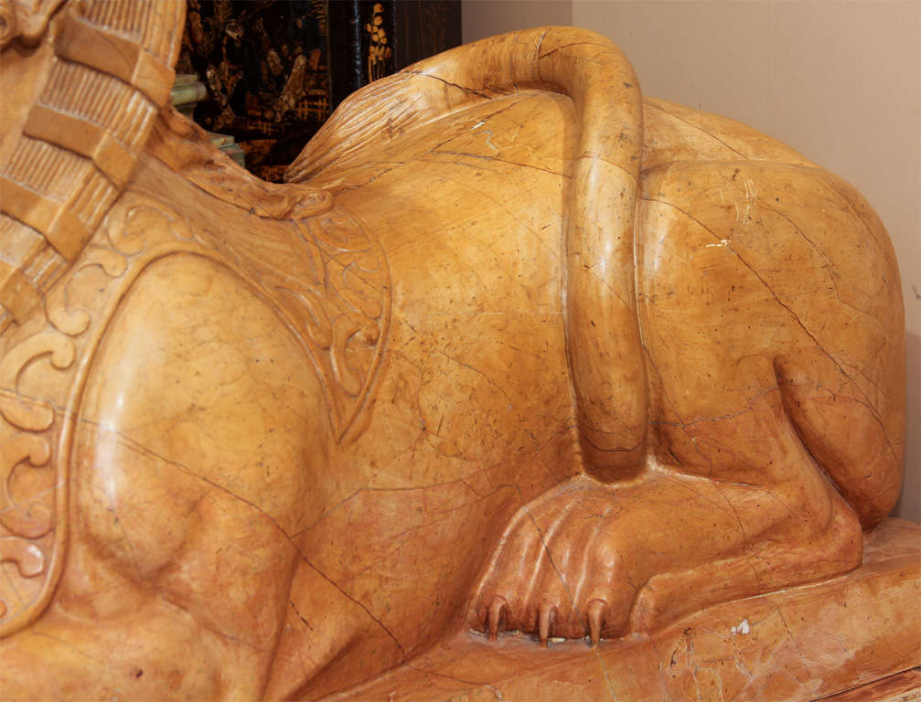 Pair of Large marble Sphinxes with pedestals For Sale 1