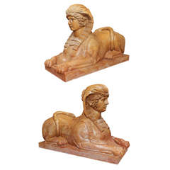 Pair of Large marble Sphinxes with pedestals