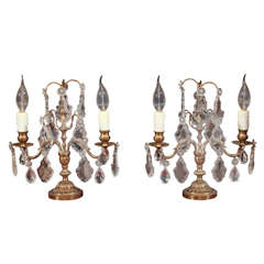 French Brass And Crystal Girandoles, Electrified.