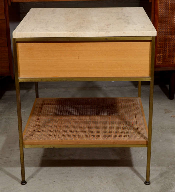 Pair of Paul McCobb brass travertine bedside tables- Calvin 3