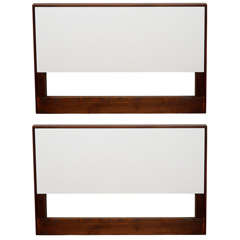 Pair of Florence Knoll walnut and white laminate twin headboards