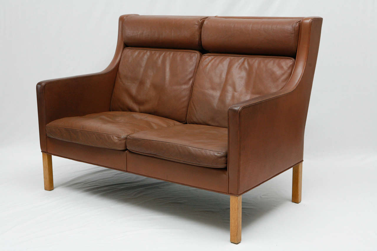 Borge Mogensen Leather Settee In Excellent Condition In Los Angeles, CA