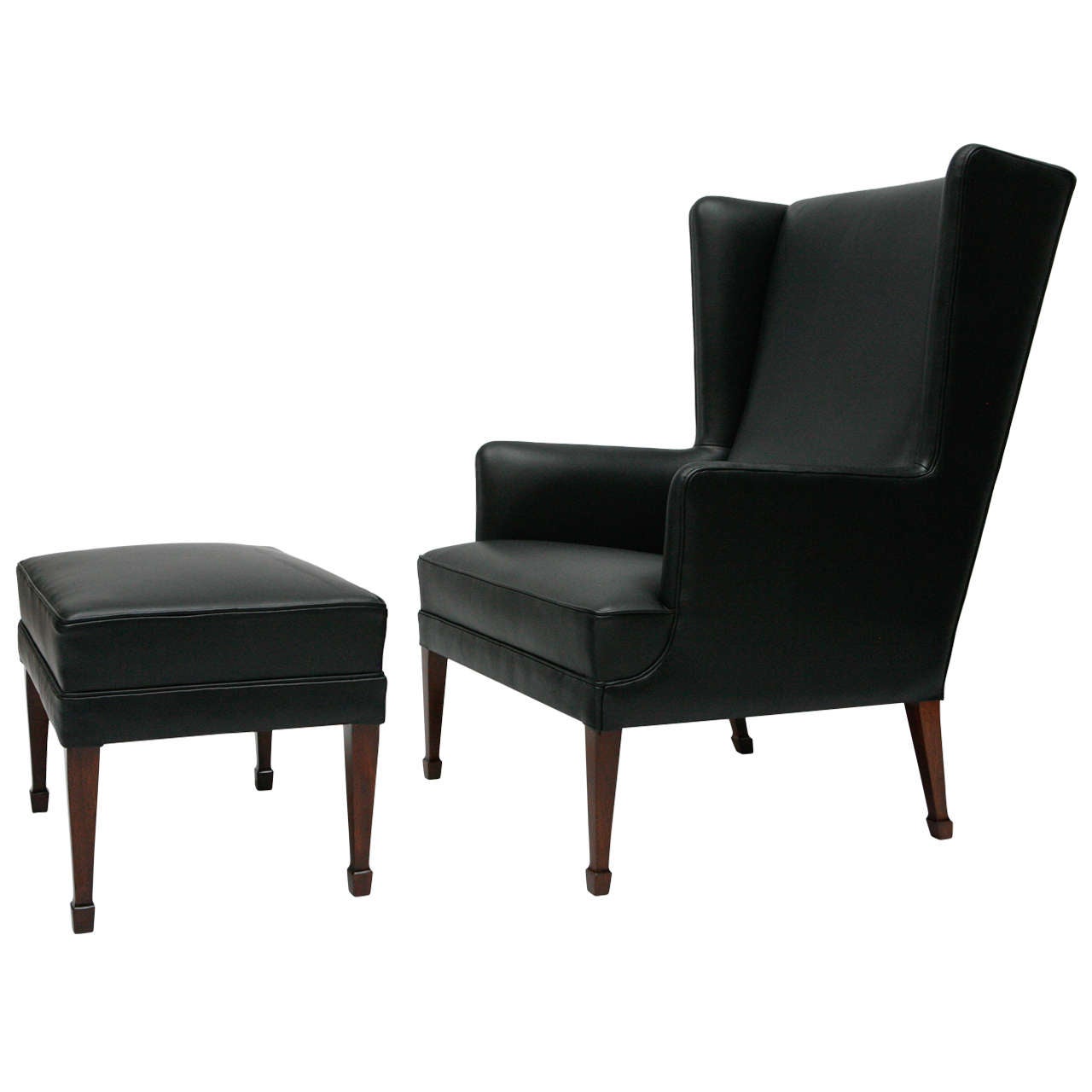 Frits Henningsen Wingback Chair and Footstool For Sale