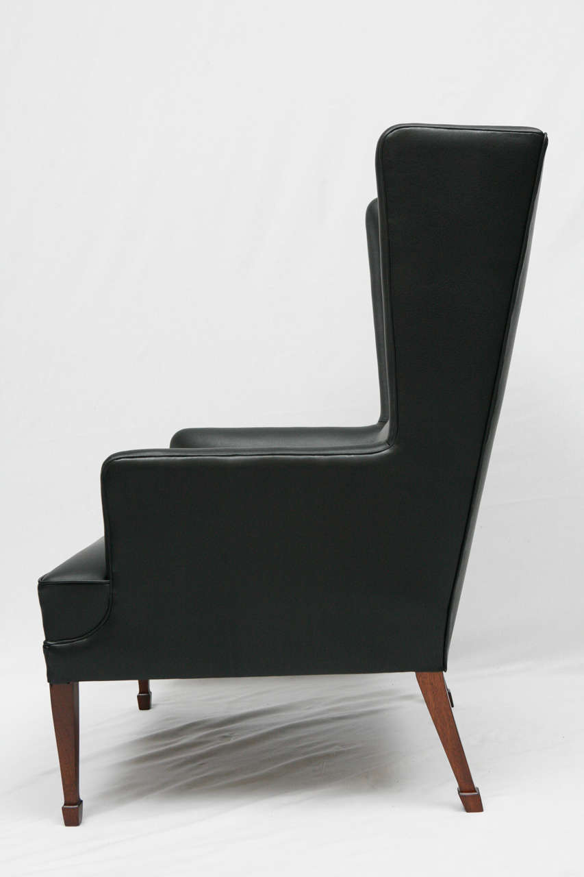 Scandinavian Modern Frits Henningsen Wingback Chair and Footstool For Sale