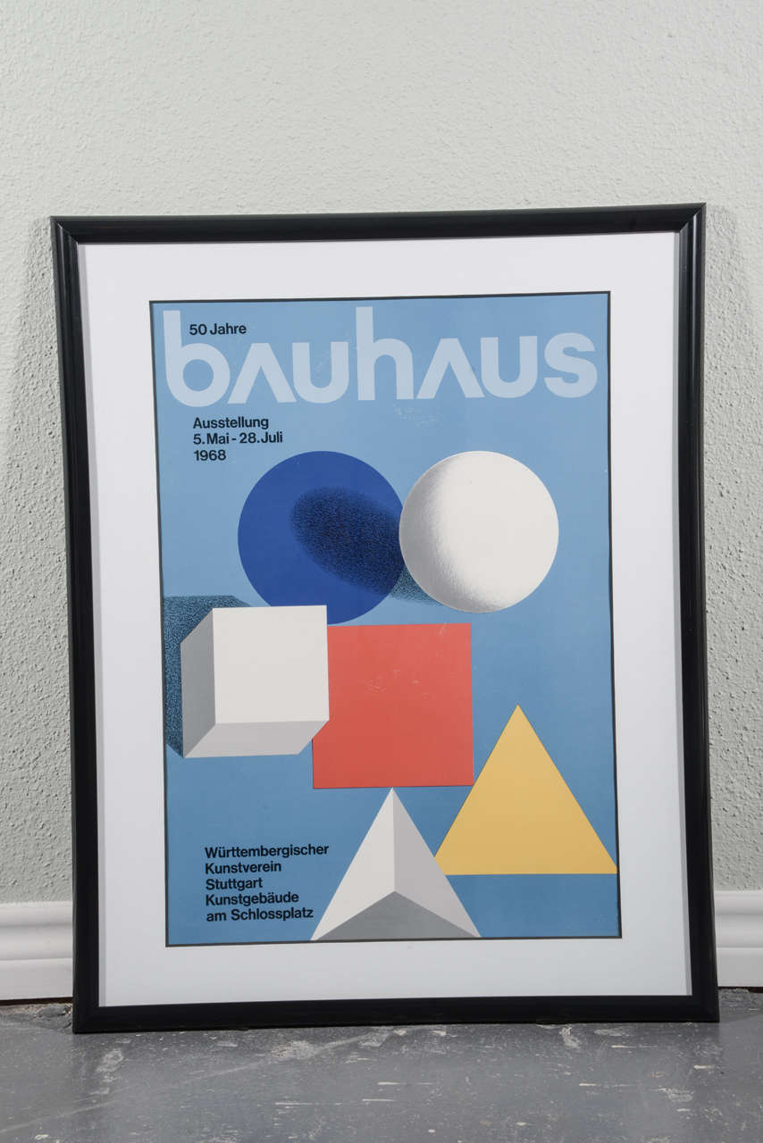 Framed offset lithograph Herbert Bayer Bauhaus exhibition poster.