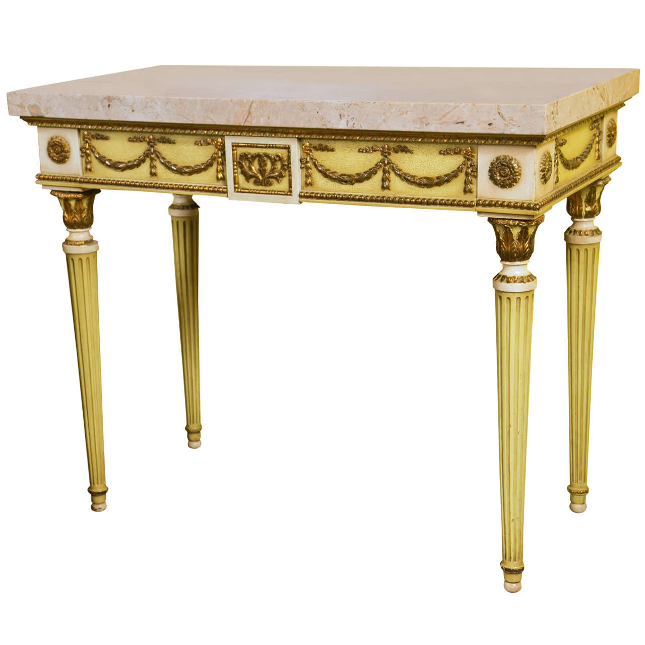 French Louis XIV Style Console Table With Thick Marble Top by Maison Jansen