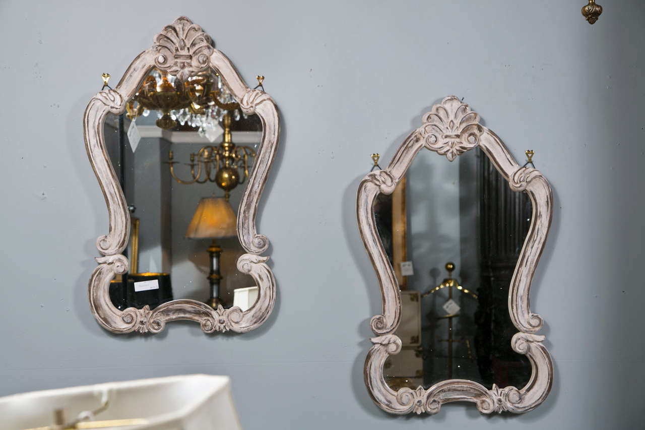 Pair of Rococo Style Distress Painted Mirrors 2