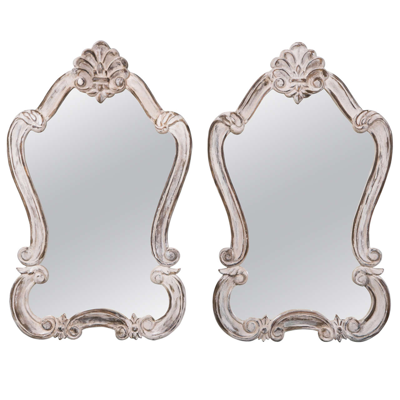 Pair of Rococo Style Distress Painted Mirrors