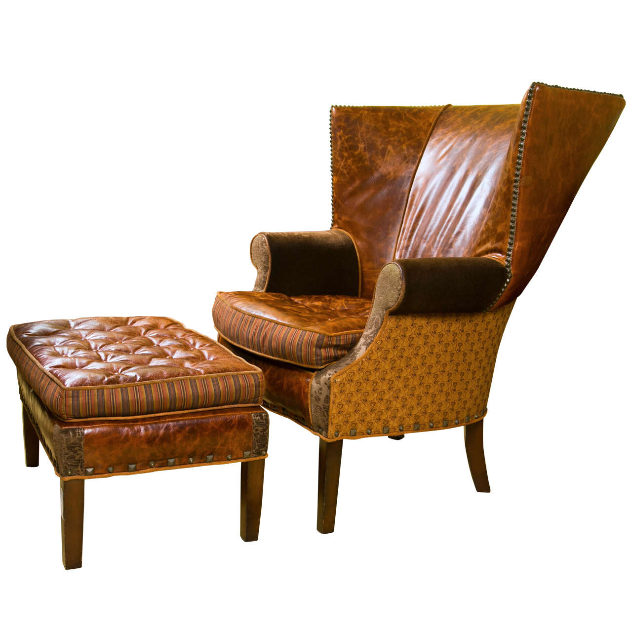 A Jeff Zimmerman Wingback Chair and Matching Ottoman